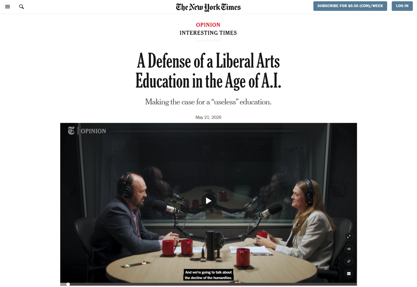 A Defense of a Liberal Arts Education in the Age of A.I.